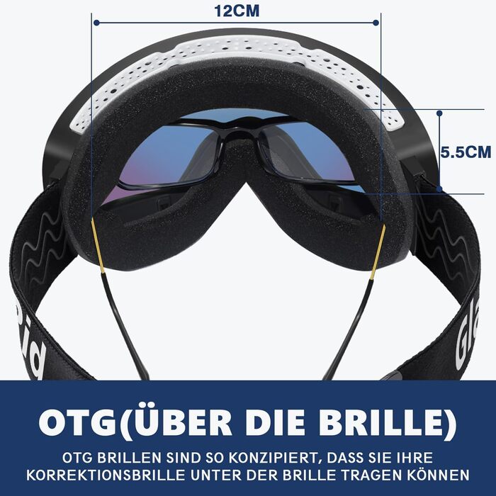 Гірськолижні окуляри GlaRid для чоловіків та жінок, OTG Ski Goggles Безкаркасні окуляри для сноуборду для тих, хто носить окуляри, Снігові насадки для дорослих Захист від запотівання 100 UV400 зелений