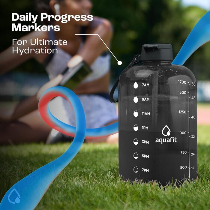 Пляшка для води AQUAFIT 1,8 л з маркуванням часу, трубочкою і кришкою, BPA-free, спортивна пляшка з ручкою