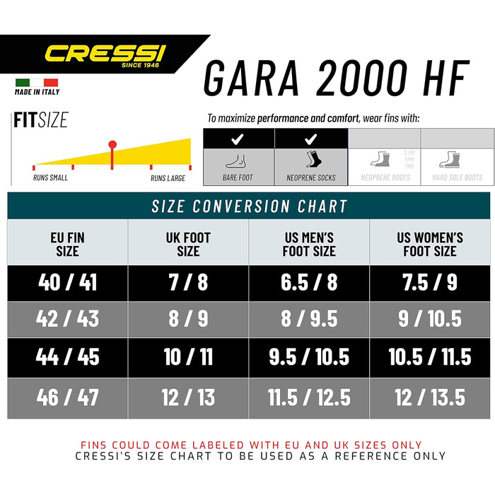 Плавники Cressi Gara 2000 HF EU 46/47 Італія з 1946 року