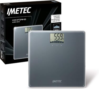 Електронна вага для людей Imetec Monitoring ES9 300, контроль ваги, 4 користувачі, до 180 кг, LCD-дисплей, загартоване скло