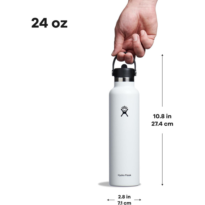 Термобутилка HYDRO FLASK 709 мл з трубочкою, вакуумна, нержавіюча сталь, біла, з кришкою, зберігає тепло і холод, BPA-free