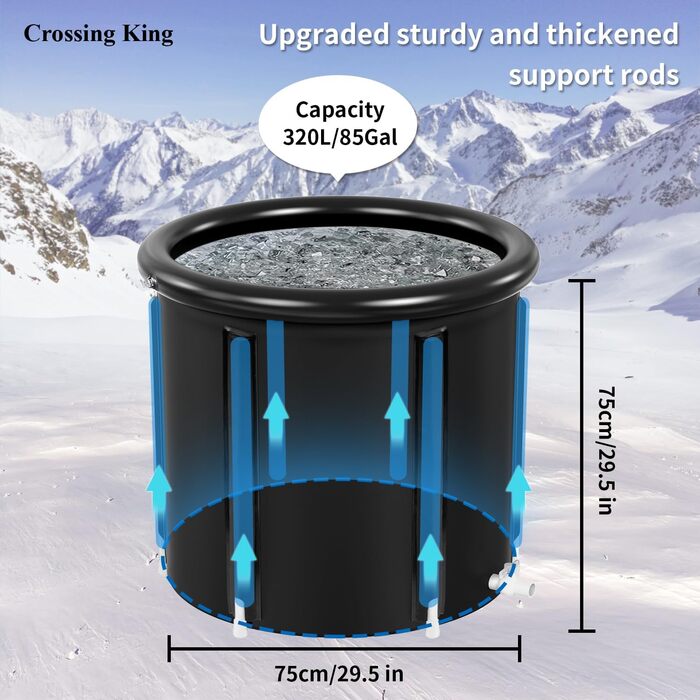 Крижана ванна Crossing King для спортсменів з покриттям, багатошарова, портативна, ванна з холодним зануренням для холодного занурення, відпочинку, на відкритому повітрі, в саду, вдома та тренажерному залі від Crossing King (75 см x 75 см L (29,5' x 29,5'