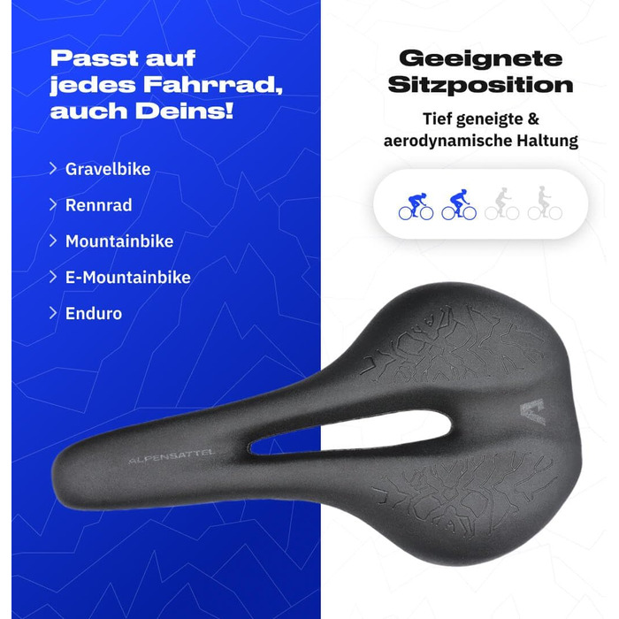 Alpensattel 3.0 Ергономічне велосипедне сідло для чоловіків і жінок з пам'яттю форми, ідеальна амортизація, вибір із 3 моделей