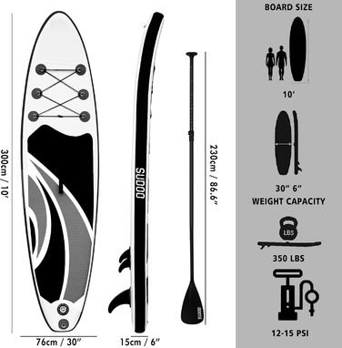 Надувна SUP-дошка SUDOO 10'/10.5'/11' x30/33'' x6'' ультралегка для дорослих і підлітків, з рюкзаком, насосом, веслом, страховкою, трійним кілем