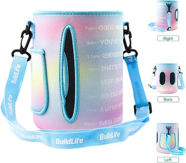 Пляшка для води QuiFit 3.8 л з трубочкою, мотиваційною розміткою, BPA Free, для спорту, фітнесу, герметична, з чохлом, лілово-синя