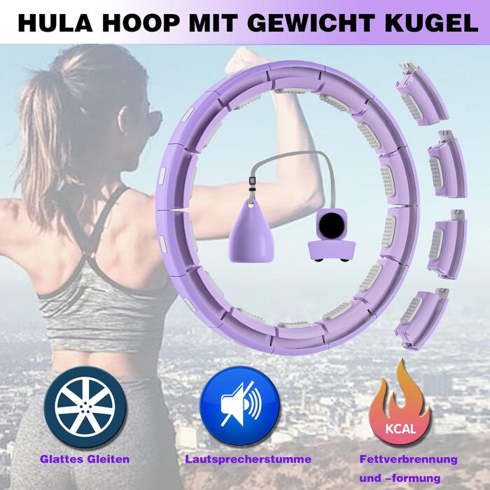 Хула-хуп з ваговим м'ячем, Hoola Hoop для схуднення, Хула-хуп Silent XXL 128CM, Hullahub Hoop, 18 вузлів, регульований і знімний, Фітнес Хула-хуп (фіолетовий)