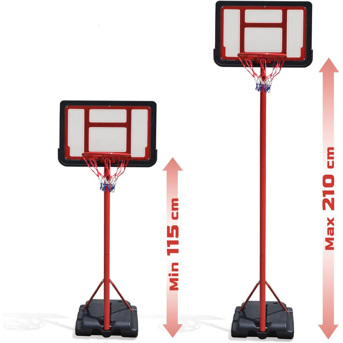 Баскетбольне кільце Баскетбольна стійка Баскетбольний майданчик зі стійкою та дошкою, висота кільця з регулюванням висоти 115-210 см для приміщень та вулиці