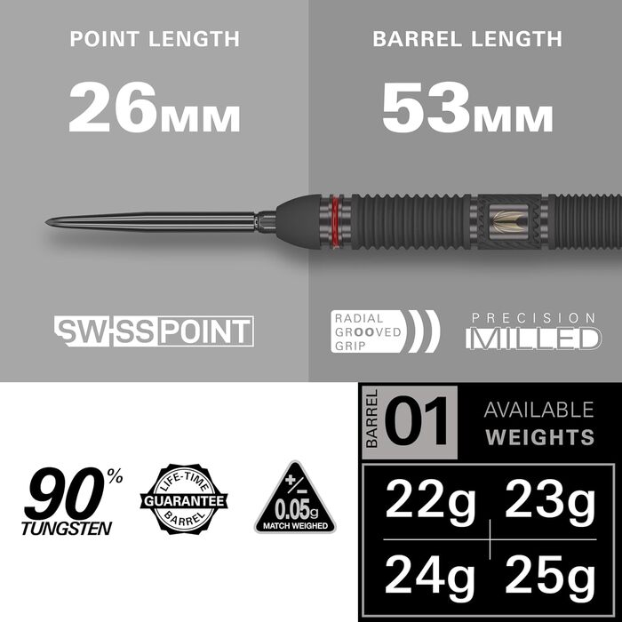 Дротик Приціл Swiss Point Steeldarts 90 Вольфрамові 22G