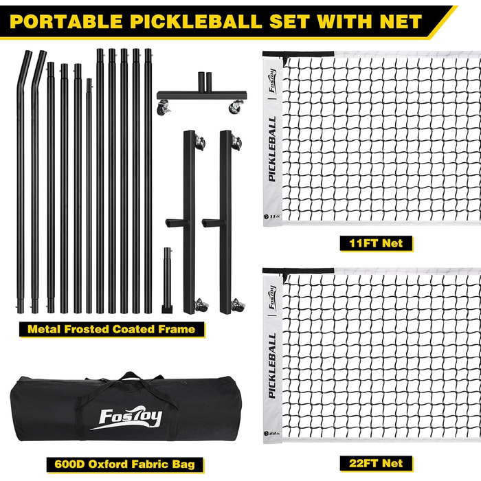 Портативний набір сіток Pickleball, 22 фути, на колесах, з сумкою"