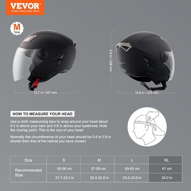 Мотошолом VEVOR 3/4 XL, без бренду, 55-56 см, високощільний ABS, Bluetooth, змінне скло, DOT, для дорослих і підлітків