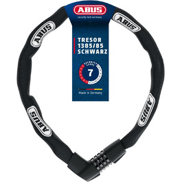 Ланцюговий замок ABUS Tresor 1385 з кодовим механізмом, загартована сталь, товщина ланцюга 7 мм, довжина 85 см, рівень безпеки 7, чорний