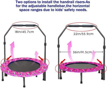 Батут дитячий, Ø ca 91смСкладаний ребаундер для міні-батута з поручнем, надійною накладкою та міцним чохлом для внутрішнього та зовнішнього використання Батут для стрибків фітнес (рожевий)