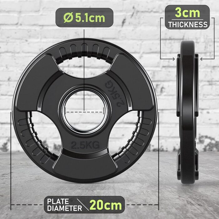 Олімпійські вагові пластини PhysKcal - Комплект, діаметр отвору Ø50 мм 1,25-20 кг, Чорний - Вагові пластини, Обважнювачі для гантелей, Пластини для фітнесу Гумові обважнювачі для штанги і гантелей (д.) 4 х 2,5кг Встановлений)