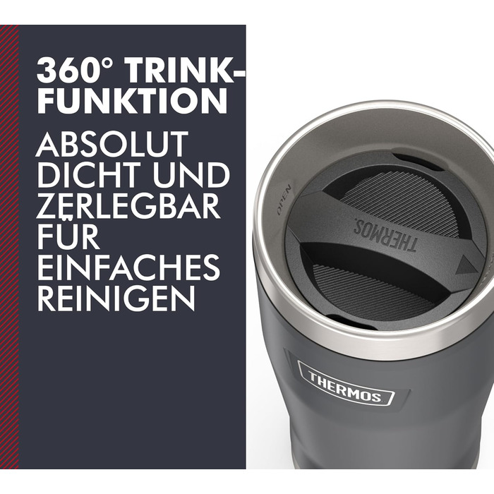 Термокружка Thermos ICON 470 мл, графітова, з нержавіючої сталі, ізотермічна, герметична, зберігає тепло 7 годин/холод 22 години, для кави, зручна для подорожей, BPA-free, можна мити в посудомийці
