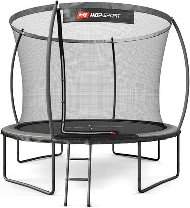 Батут Hop-Sport Outdoor Ø 305/366/427/488 см - Батут з інноваційними вигнутими сітчастими штангами, сертифікатами безпеки та захисною сіткою (305 см, Сірий/Чорний)