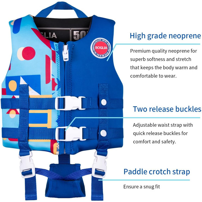 Рятувальний жилет з регульованими ременями безпеки, рятувальні жилети для віку 1-9 років/22-50 фунтів Blue S (рекомендований вік 1-3 роки)