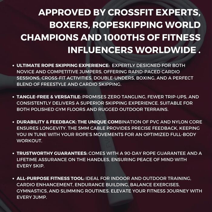 Скакалка Elevate Speed Rope MAX 5 мм, професійна, міцний ПВХ з нейлоновим сердечником, довжина 3 м, посилені ручки