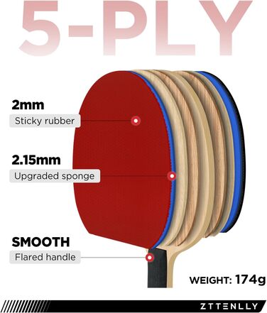 Весло для пінг-понгу ZTTENLLY з карбоновою технологією Серія Performance, 5-шарове найтонше лезо, експертний контроль, товстіший захисний чохол Ракетка для настільного тенісу для професійного або тренувального контролю гри