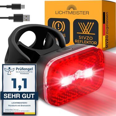 LED велосипедне світло 100 Люкс з акумулятором 2000 мА·год, USB-C, з відбивачем і стоп-сигналом, водонепроникне, переднє/заднє, StVZO, для велосипеда