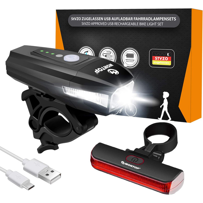 Світлодіодний велосипедний ліхтар StVZO з USB-акумулятором, комплект переднього та заднього світла для дітей і дорослих