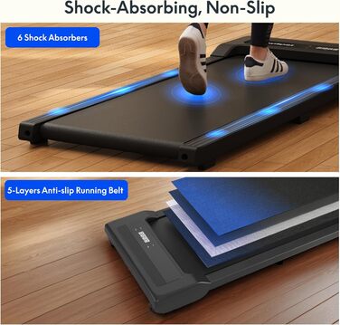 Бігова доріжка FlexiSpot Walking Pad 4-в-1 для дому та офісу, електрична підлогова доріжка 2.5HP, портативна, LED-дисплей, регулювання швидкості, пульт ДК, чорна