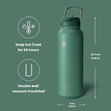 Спортивна термос-пляшка bottlebottle 1 л з нержавіючої сталі, ізоляцією, трубочкою та контейнером для пігулок, зелена