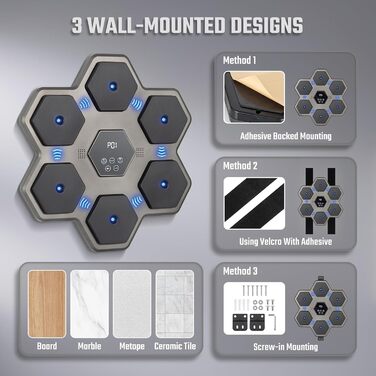 Музична боксерська машина Todeco з LED, Bluetooth, боксерськими рукавичками, настінна, 9 швидкісних режимів і режим підрахунку для дітей і дорослих, для дому, залу та приміщень