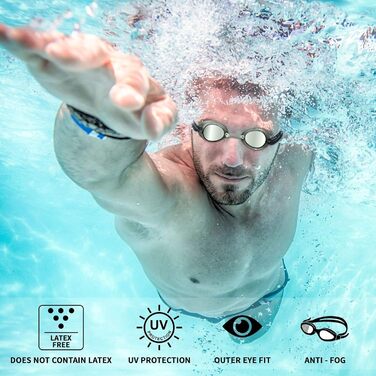 Професійні металеві шведські антифог окуляри для плавання Wasser Gear, сріблясті