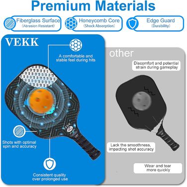 Набір ракеток VEKK Pickleball 4 шт., графітове скловолокно, схвалено USAPA