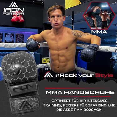 Боксерські рукавички IRON FIGHTER MMA для спарингу, посилена амортизація, чорні, L, для тренувань, боксу, кікбоксингу, муай-тай, дорослі