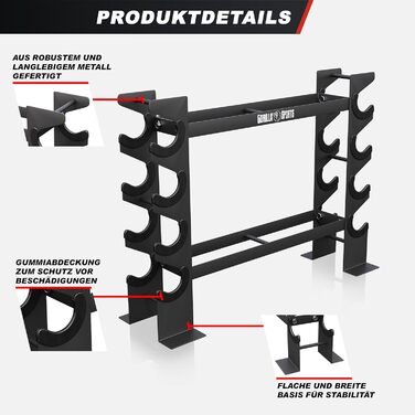 Стійка для гантелей GORILLA SPORTS - 8 полиць, 2 яруси, до 300 кг, чорна