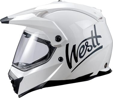 Мотошолом Westt Fullface для мотокросу, MTB, ендуро, квадроцикла, інтегральний, з подвійним візором і сонцезахисною шторкою, сертифікат ECE, білий глянцевий, XL (61 см)