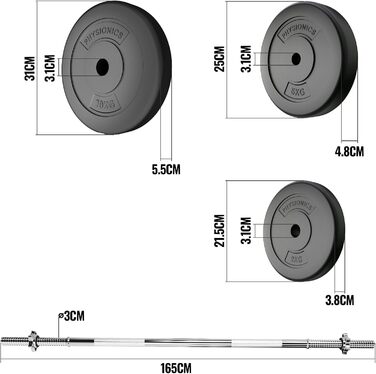 Штанга Physionics 60KG - сталь, вагові пластини, зірчасті замки