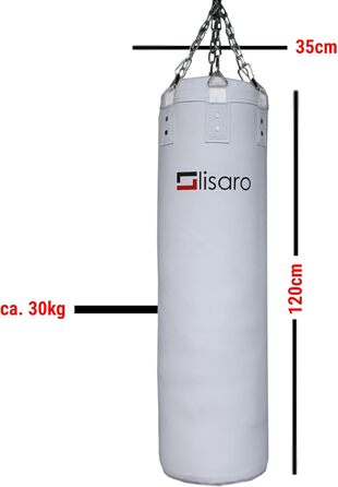 Боксерська груша Lisaro Premium 120x35CM 30KG зі сталевим ланцюгом Білий