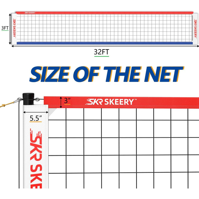 Міцний набір волейбольних сіток SKEERY, конструкція проти запотівання, регульовані алюмінієві планки, портативна волейбольна сітка для заднього двору, трави та пляжу червоний/синій