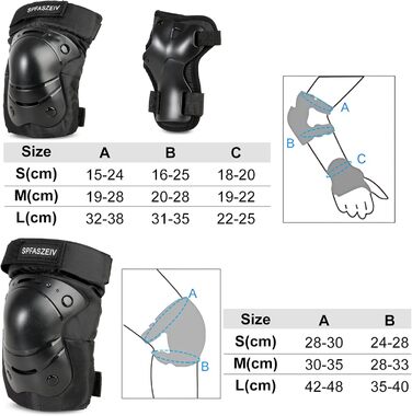 Набір наколінників для дітей та дорослих, протектор Набір 6 в 1 це Наколінники для ліктів, захисне спорядження Регульовані накладки на зап'ястя для катання на роликах Катання на ковзанах Скейтборд Скутер Велосипед (Black-A, M)