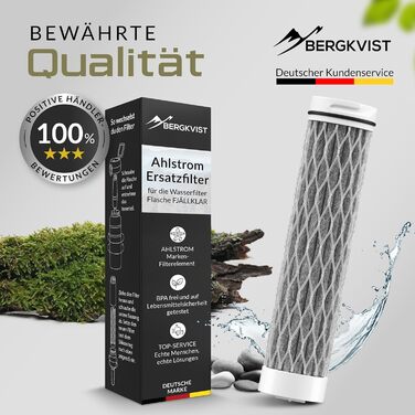 Пляшка для води BERGKVIST Outdoor FJLLKLAR (500 мл) - Пляшка для пиття з фільтром від AHLSTROM для чистої питної води під час кемпінгу, походів та пригод на виживання - (змінний фільтр, фільтр)