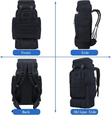 Тактичний туристичний рюкзак 80 л Molle, водостійкий, великий військовий рюкзак для походів та спорту, чорний