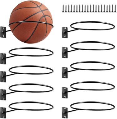 Настінна стійка для м'ячів mizikuu, 10 шт. настінний тримач м'яча з 20 гвинтами Настінний металевий тримач м'яча чорний для футболу, баскетболу, волейболу, регбі