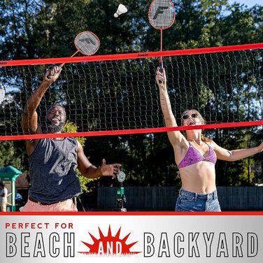 Комбіновані набори для бадмінтону Franklin Sports Volleyball Badminton Backyard Пляжний волейбол на відкритому повітрі Набір сіток для бадмінтону - Портативний бадмінтон волейбольна сітка з брусами - Волейбол, Ракетки Пташки (Elite)