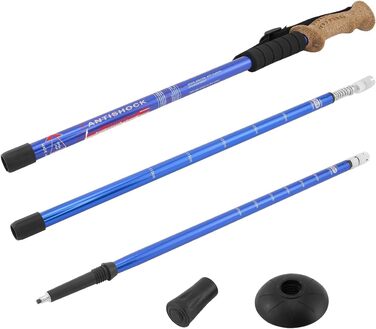 Телескопічні протиударні туристичні палиці MidGard Nordic Walking Pole виготовлені з алюмінієвого сплаву з корковою ручкою та регулюванням амортизації по довжині 65-135 см (сині, )