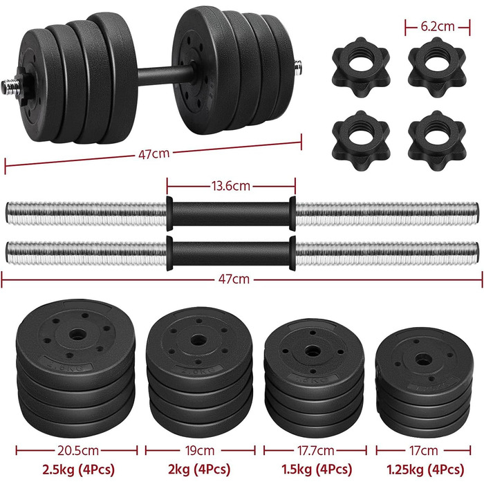 Набір гантелей Yaheetech з 2 гантелей Штанги з гантелями із зірчастими застібками для силових тренувань, 15/20/25/30 кг 30,0 кілограмів