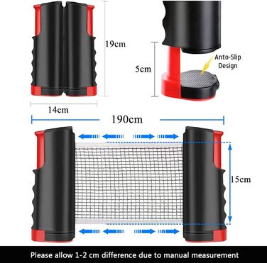 Розсувна сітка для настільного тенісу YOUYIKE, сітки для настільного тенісу 190 см (макс), регульована висувна сітка, портативна сітка для пінг-понгу для столу для настільного тенісу, офісного столу, обіднього столу (чорний червоний)