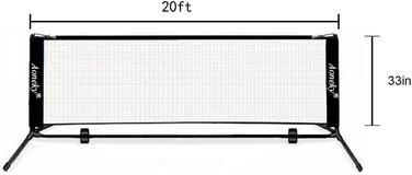 Тенісний комплект Aoneky 2M/3M/6M x83см, підставка з металевим каркасом і тенісна сітка Stark PE Портативна тенісна сітка для піклболу (20 футів, чорний)