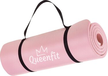 Килимок для йоги Queenfit NBR - Килимок для вправ 180x61см - Фітнес - Гімнастичний килимок - Ремені для перенесення - Пілатес - Спортивний килимок - Товщина 1,5 см - Знецінення рухів - Аеробіка Рожевий