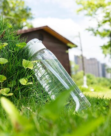 Прозора пляшка для води з трубочкою, BPA-free Tritan, 850 мл, з часовими мітками, для офісу, школи, спортзалу та тренувань