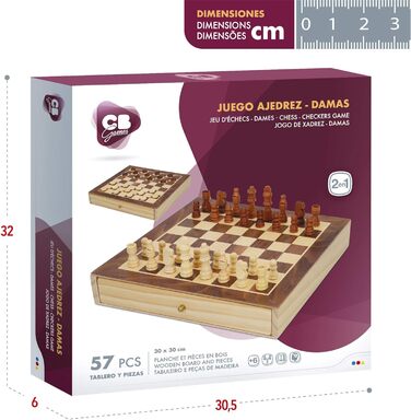 Дерев'яна шахова та шашкова дошка 2 в 1 з висувною шухлядою CB Games ColorBaby