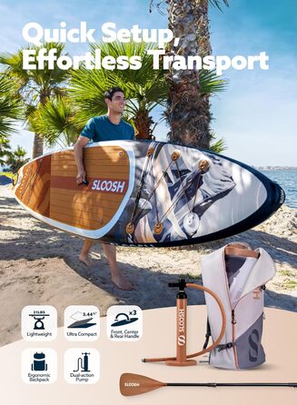 Надувна SUP-дошка SLOOSH 10'6'' з аксесуарами, нековзке EVA-покриття, легка сумка та насос, для дорослих і підлітків
