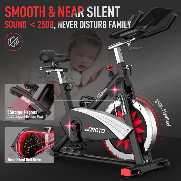 Велотренажер JOROTO X2 Ergometer і велотренажер JOROTO X2PRO Bluetooth, веловелосипед для внутрішнього руху Швидкісний велосипед з потужним магнітним гальмом і ремінним приводом - навантаження 150 кг X2PRO (підтримка Bluetooth)