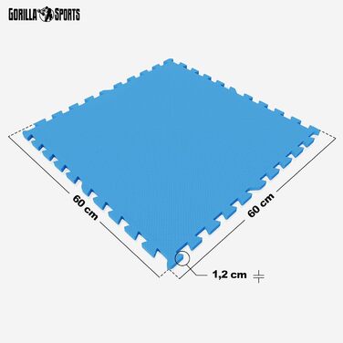 Набір захисних килимків GORILLA SPORTS - 8 або 16 килимків, 60x60x1,2 см, нековзні, піна EVA, 2,88 або 5,76 м - килимки Fitness, килимок для підлоги, килимки-головоломки, килимок для сидіння, тренувальні килимки (синій (16 матів))